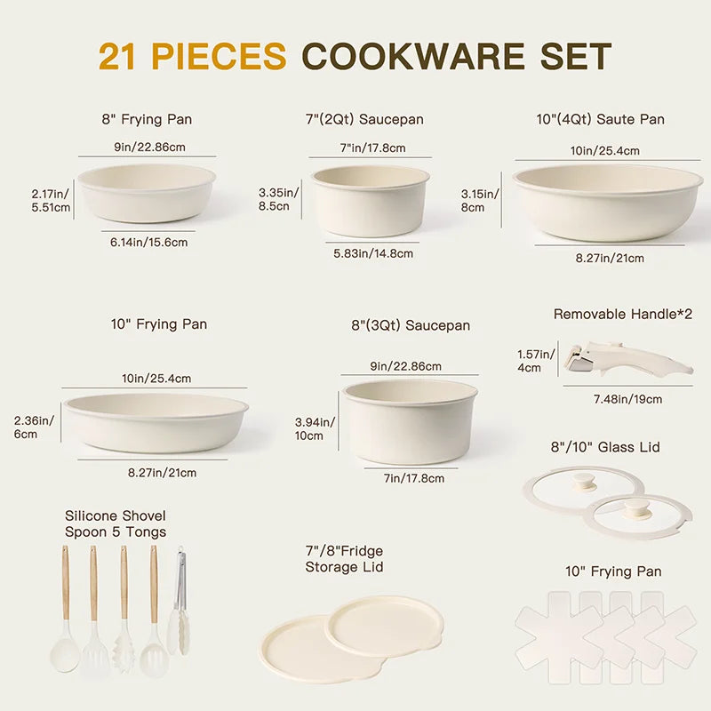 Piece Pots and Pans Set Non-Stick, Astercook Ceramic Cookware Set with Sensor Handles, Milky white YOUR HOME™