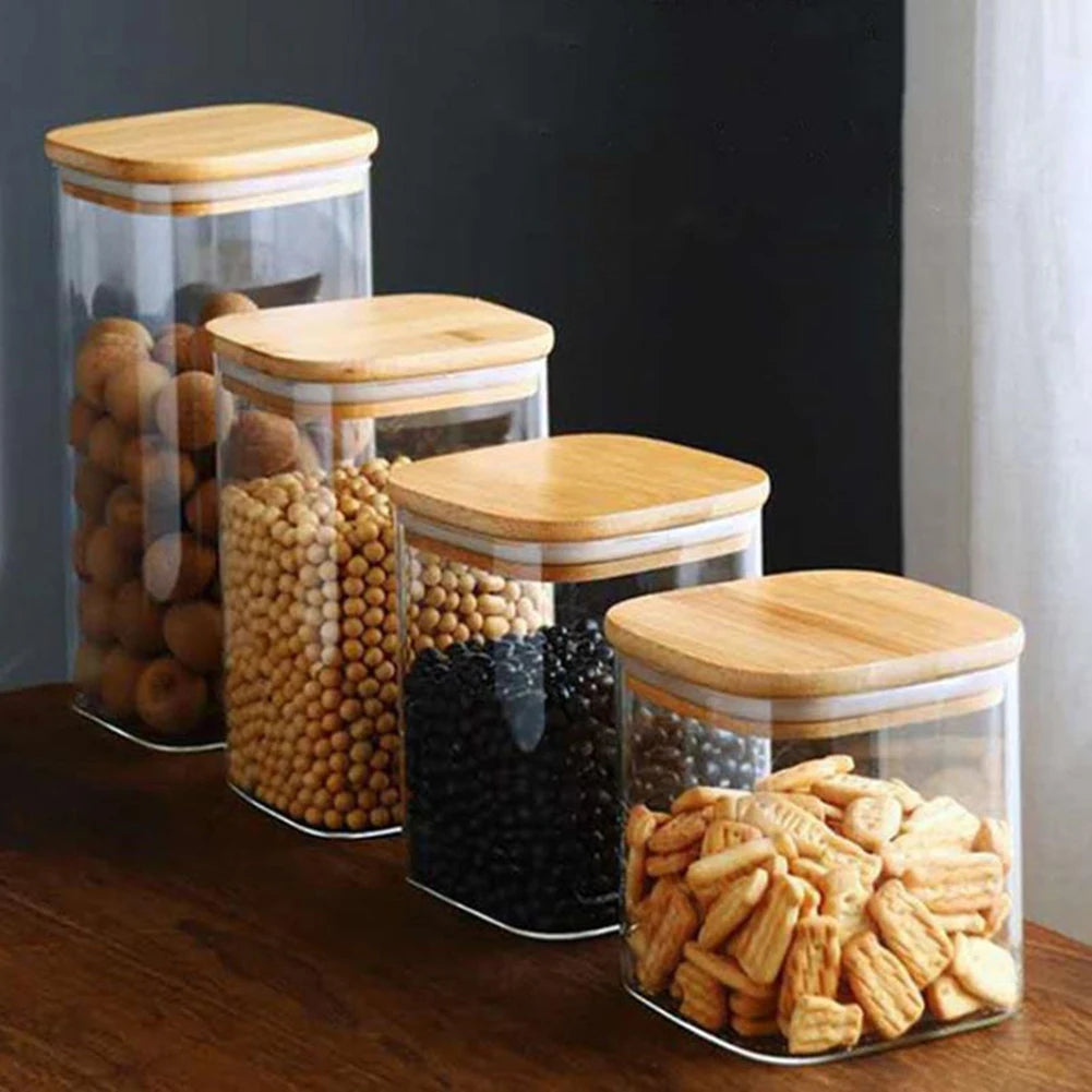 Minimalist Glass Jars with Natural Wood Lid – Stylish Storage for Dry Goods, Snacks & Spices  Your Home™