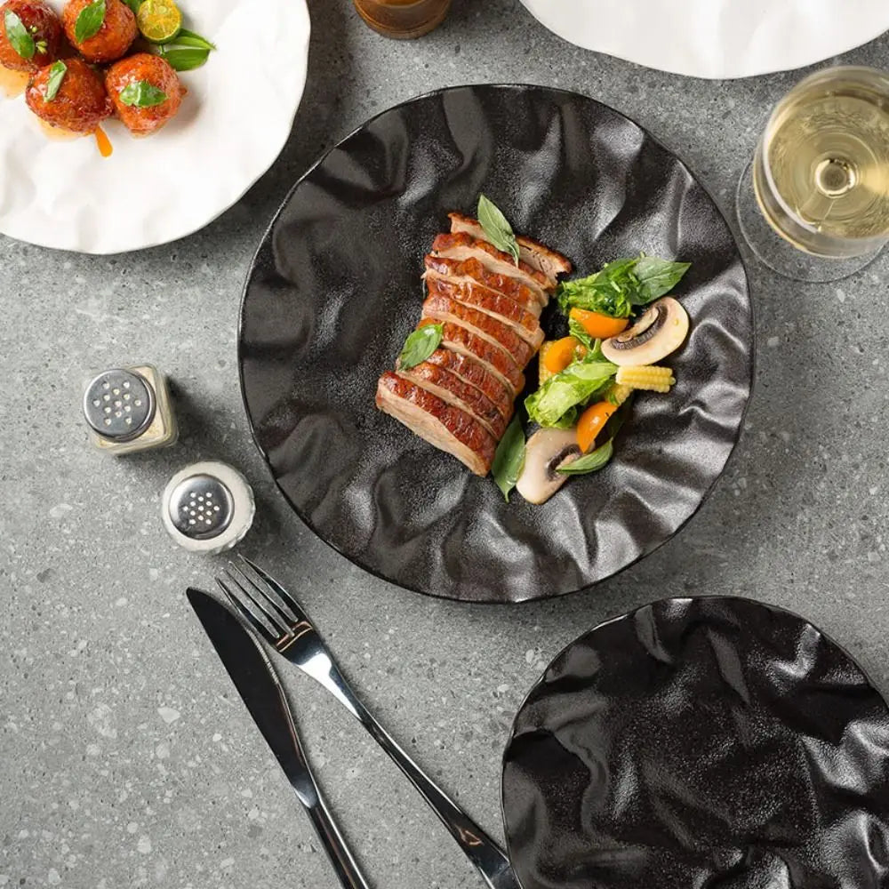 Petal Design Ceramic Plate – Black Stoneware Dish for Dinner & Dessert | Your Home™