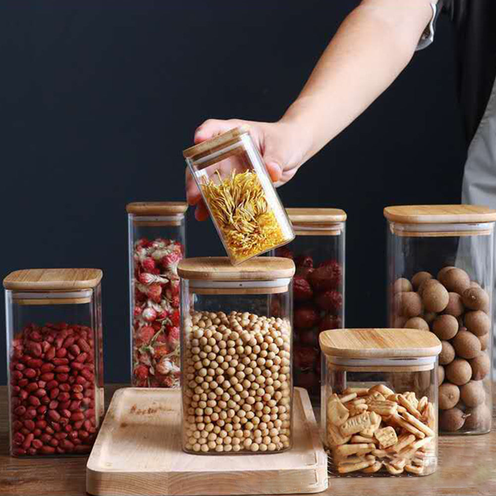 Minimalist Glass Jars with Natural Wood Lid – Stylish Storage for Dry Goods, Snacks & Spices  Your Home™