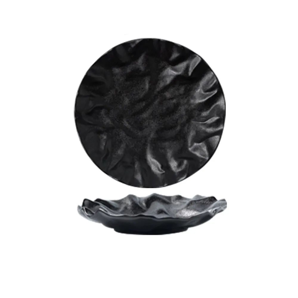 Petal Design Ceramic Plate – Black Stoneware Dish for Dinner & Dessert | Your Home™