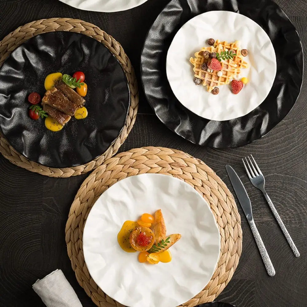 Petal Design Ceramic Plate – Black Stoneware Dish for Dinner & Dessert | Your Home™