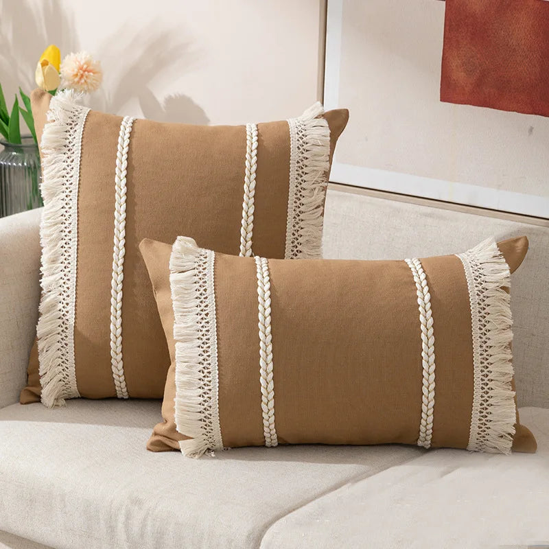 Soft Boho Tassel Pillowcase – Textured Elegance for Sofa or Bed YOUR HOME