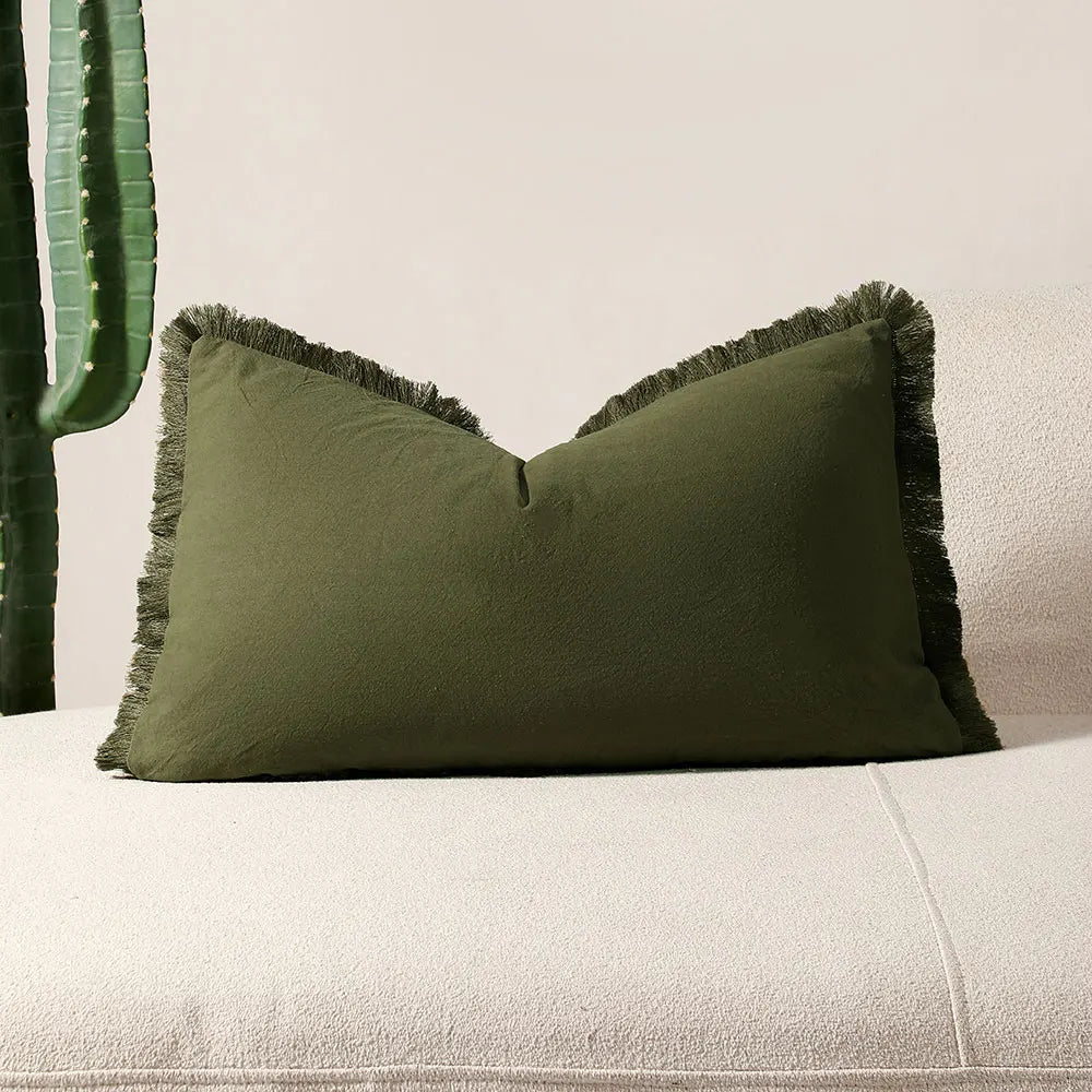 Nordic Linen Throw Pillow Cover with Fringe – Soft Decorative Cushion Cover for Sofa, Living Room & Bedroom