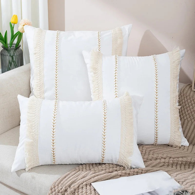Soft Boho Tassel Pillowcase – Textured Elegance for Sofa or Bed YOUR HOME