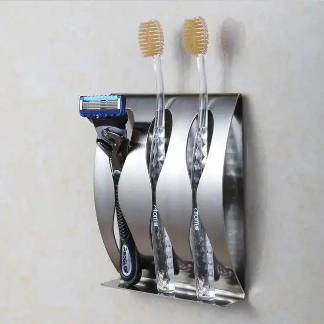 Premium Stainless Steel Wall-Mounted Razor & Toothbrush Holder — Rust-Proof, Drill-Free, Heavy-Duty Bathroom Organizer
