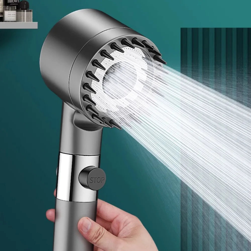 3-Mode High-Pressure Shower Head with Built-In Massage Brush & Filter