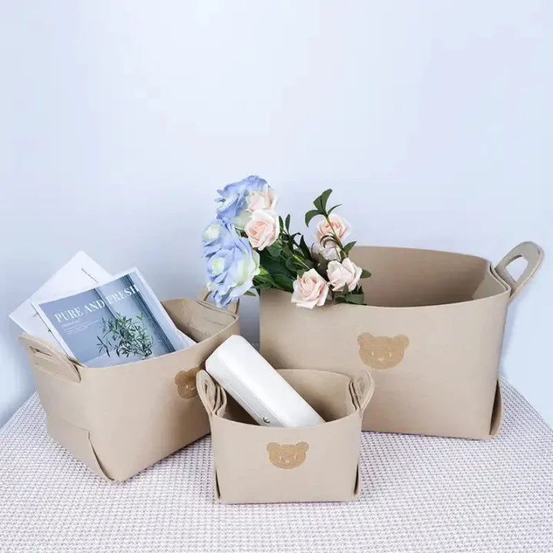 Bear Felt Storage Baskets – Foldable Toy & Home Organizer