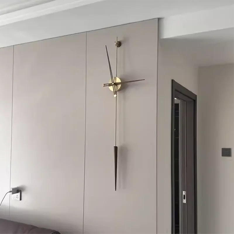Aurelia Linear Wall Clock – Modern Minimalist Brass & Walnut Statement Timepiece
