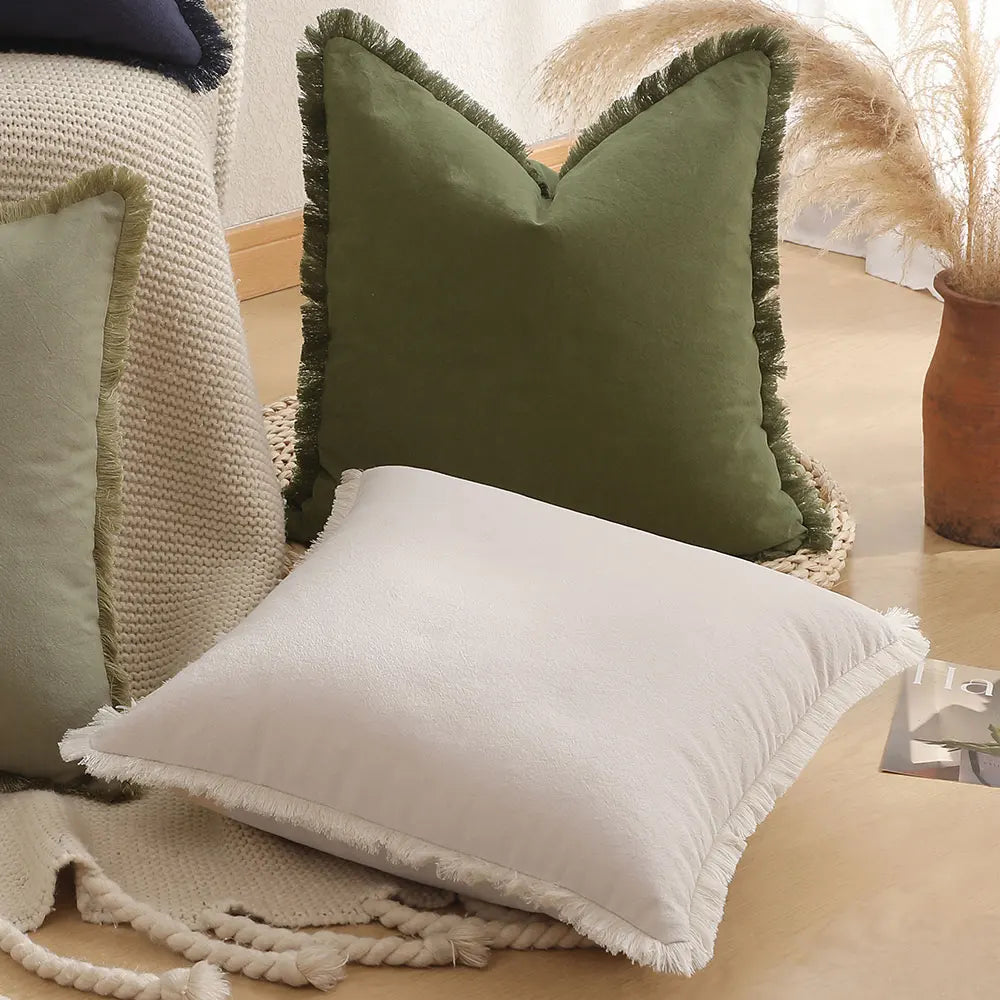 Nordic Linen Throw Pillow Cover with Fringe – Soft Decorative Cushion Cover for Sofa, Living Room & Bedroom