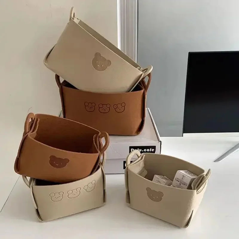 Bear Felt Storage Baskets – Foldable Toy & Home Organizer