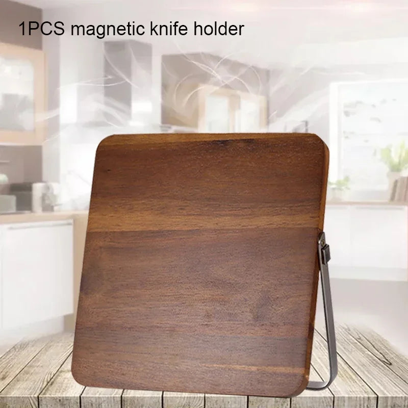 Acacia Magnetic Knife Block — Premium Double-Sided Wooden Knife Holder with Hidden Neodymium Magnets & Stainless Steel Base