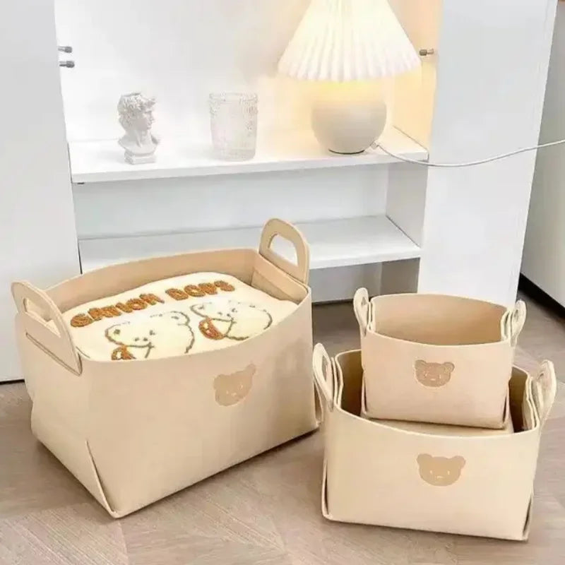 Bear Felt Storage Baskets – Foldable Toy & Home Organizer