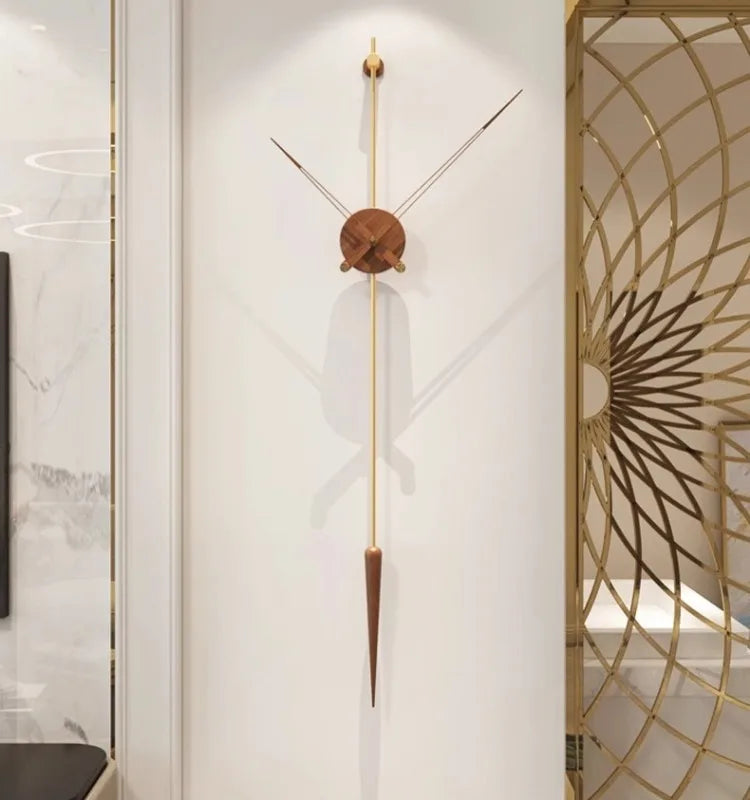 Aurelia Linear Wall Clock – Modern Minimalist Brass & Walnut Statement Timepiece