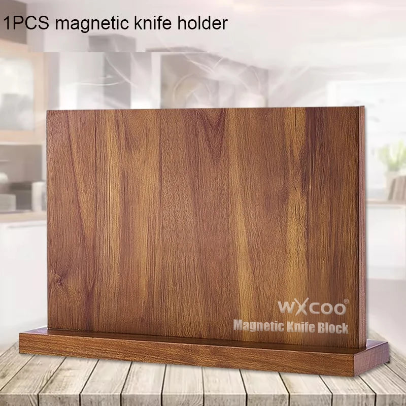 Acacia Magnetic Knife Block — Premium Double-Sided Wooden Knife Holder with Hidden Neodymium Magnets & Stainless Steel Base