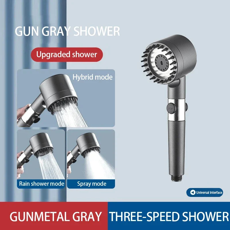 3-Mode High-Pressure Shower Head with Built-In Massage Brush & Filter