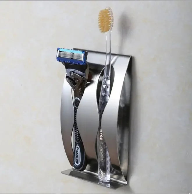 Premium Stainless Steel Wall-Mounted Razor & Toothbrush Holder — Rust-Proof, Drill-Free, Heavy-Duty Bathroom Organizer