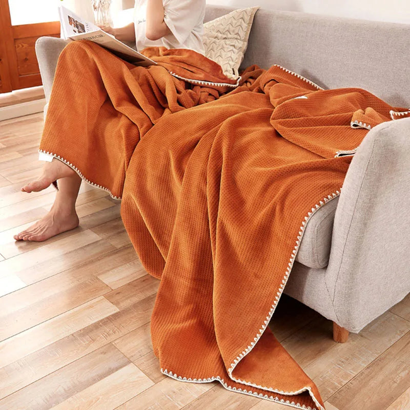Cozy Waffle Knit Velvet Throw Blanket – Ultra-Soft Milk Velvet, All-Season Sofa & Bed Cover, Lightweight Plush Home Décor  Your Home™