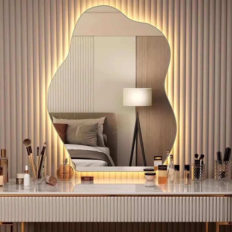 Wavy Glow Mirror | Modern Curved Wall Mirror for Bedroom & Living Room