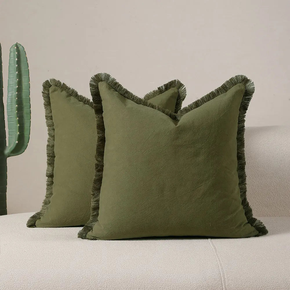 Nordic Linen Throw Pillow Cover with Fringe – Soft Decorative Cushion Cover for Sofa, Living Room & Bedroom