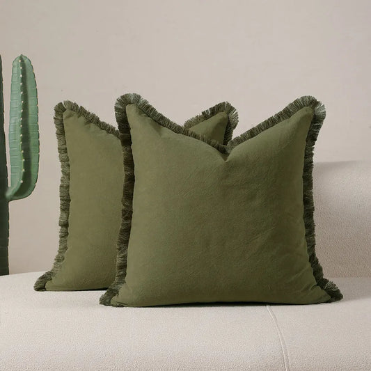 Nordic Linen Throw Pillow Cover with Fringe – Soft Decorative Cushion Cover for Sofa, Living Room & Bedroom