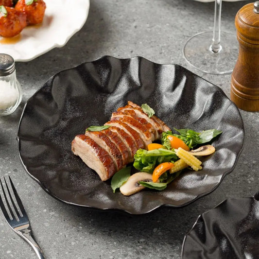 Petal Design Ceramic Plate – Black Stoneware Dish for Dinner & Dessert | Your Home™