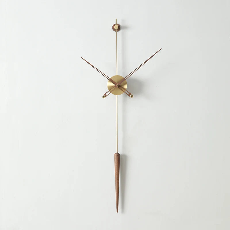 Aurelia Linear Wall Clock – Modern Minimalist Brass & Walnut Statement Timepiece