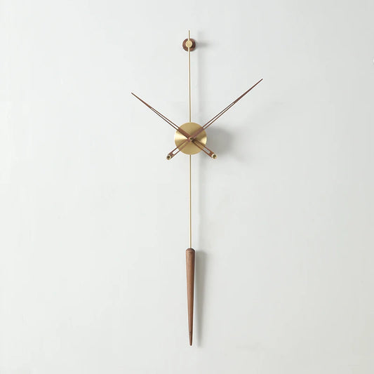 Aurelia Linear Wall Clock – Modern Minimalist Brass & Walnut Statement Timepiece