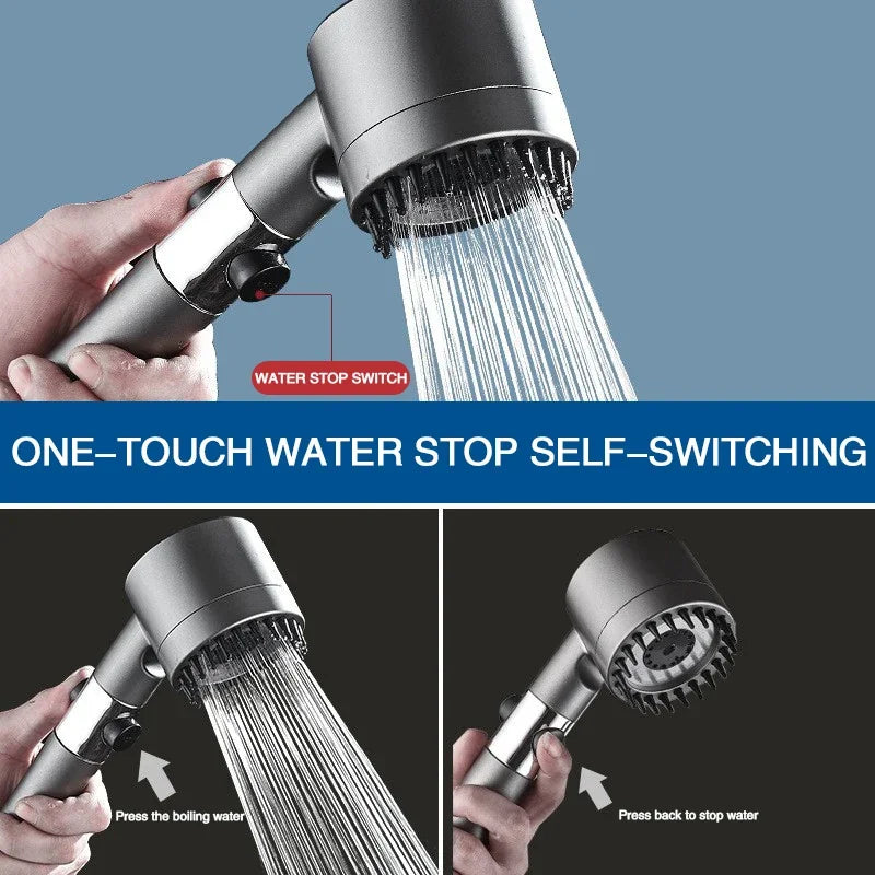3-Mode High-Pressure Shower Head with Built-In Massage Brush & Filter